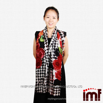 Fashion Mongolia Black Bird Plaid Print 100% Wool Shawl Scarves 2014 Autumn